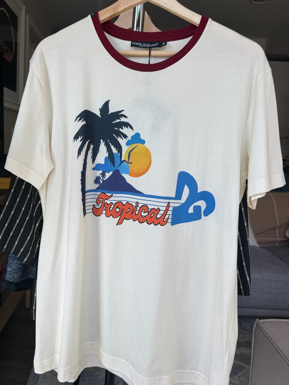 NWT Dolce & Gabbana Cream 'Tropical' Graphic Short-Sleeve T-Shirt